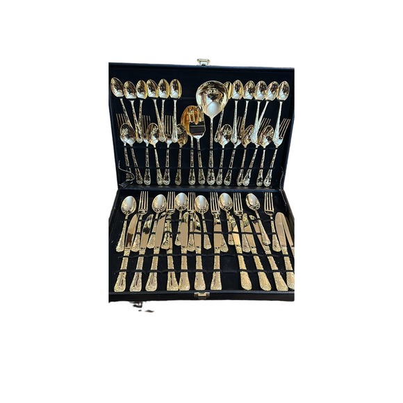 191 Unlimited Other - Unbranded Gold Silverware Set Of 12 + Serving Pieces And Case